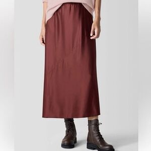 Eileen Fisher Maxi Skirt Size LP Brown Silk Forest Fairy Romantic Quiet Luxury